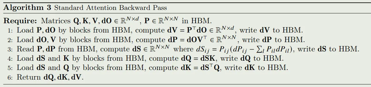 Standard attention backward pass