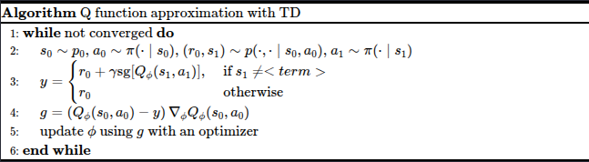 Q function approximation with TD
