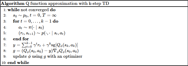 Q function approximation with k-step TD