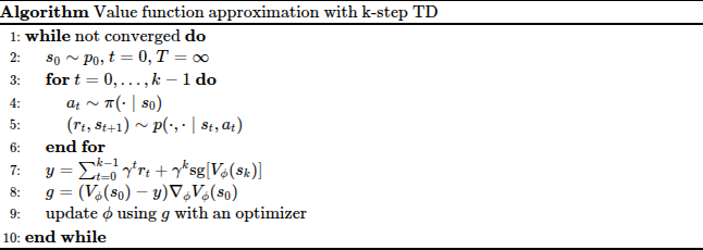 value function approximation with k-step TD